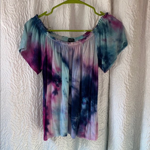Rue21 Blue and Purple Smocked Short Sleeve Blouse - Picture 1 of 3